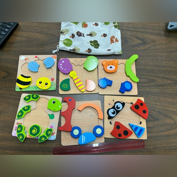 Great Condition Wooden Puzzles for Toddlers Set of 6 Includes Storage Bag - Picture 8 of 10